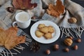 Tea Cup Hot Coffee Cappuccino Autumn Time Royalty Free Stock Photo