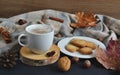 Tea Cup Hot Coffee Cappuccino Autumn Time Royalty Free Stock Photo