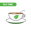 Tea cup isolated on white background. Mug of hot herbal drinks. Breakfast time. Vector flat icon Royalty Free Stock Photo