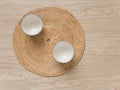 Tea cup japanese style on weave tray wood floor