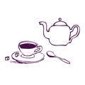 Tea cup and kettle. Royalty Free Stock Photo