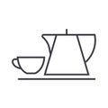 Tea cup and kettle vector line icon, sign, illustration on background, editable strokes Royalty Free Stock Photo