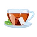 Tea cup with leaves flat design on white