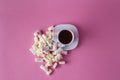 Tea cup with marshmallow Royalty Free Stock Photo