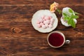 Tea Cup and Plate Of Fine Bone China. Sweets Royalty Free Stock Photo