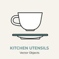 Tea cup saucer simple form vector illustration. Vector line illustration isolated logo icon cafe menu banner flayer