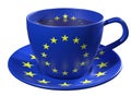 Tea Cup and saucer, which is applied to the image of the flag of European Union