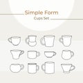 Tea cup simple form vector illustration set. Vector line illustration isolated mug logo icon cafe menu banner flayer