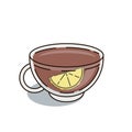 Thin line icon of burning black tea cup with slice of lemon Royalty Free Stock Photo