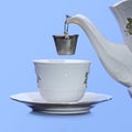 Tea cup,strainer and pot Royalty Free Stock Photo