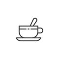 Tea cup with teaspoon and saucer line icon