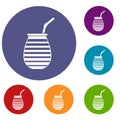 Tea cup used mate or terere in Argentina icons set Royalty Free Stock Photo