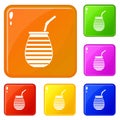 Tea cup used mate or terere in Argentina icons set vector color