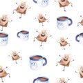 Tea cup watercolor pattern Royalty Free Stock Photo