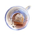 Tea cup watercolor tea bag cartoon watercolor print Royalty Free Stock Photo