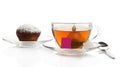 Tea, cupcake on a saucer Royalty Free Stock Photo