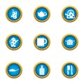 Tea cupping icons set, flat style