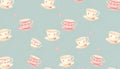 Tea cups pattern background, tea time design, Stock Photo, Generative AI
