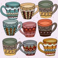 Tea cups set doodle illustration. Royalty Free Stock Photo