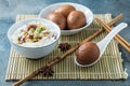 Tea eggs with rice porrige, chinese breakfast