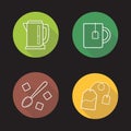 Tea flat linear long shadow icons set