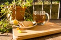 Tea with flower and biscuits boho style Royalty Free Stock Photo
