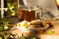 Tea with flower and biscuits boho style Royalty Free Stock Photo