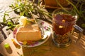 Tea with flower and biscuits boho style Royalty Free Stock Photo