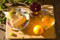 Tea with flower and biscuits boho style Royalty Free Stock Photo
