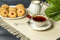 Tea fresh biscuits with cherries Royalty Free Stock Photo