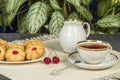 Tea fresh biscuits with cherries