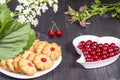 Tea fresh biscuits with cherries Royalty Free Stock Photo