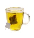 Tea glass of green tea with teabag on white backgr Royalty Free Stock Photo