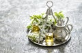 Tea glasses and pot. Oriental holidays decoration Royalty Free Stock Photo