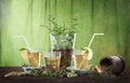 Tea with herbs and glasses Royalty Free Stock Photo