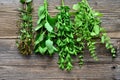Tea herbs wood background Royalty Free Stock Photo