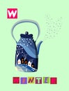 Tea history. Letter W. Winter. Cute cartoon english alphabet with colorful image and word.