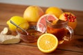 Tea with honey, lemon and ginger on wood Royalty Free Stock Photo