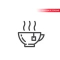 Tea hot cup or mug line vector icon. Outline, editable stroke. Royalty Free Stock Photo