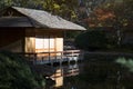 Tea house in Japanese garden autumn Royalty Free Stock Photo