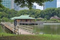 Tea house in the middle of Hamarikyu garden Royalty Free Stock Photo