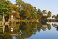 Tea house on the water autumn scenery Royalty Free Stock Photo