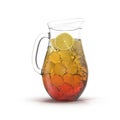 Tea with ice in a pitcher. Jug full of iced tea with lemon on white. 3D illustration Royalty Free Stock Photo
