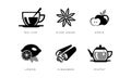 Tea icons set, tea cup, star anise, apple, lemon, cinnamon, teapot vector Illustration on a white background