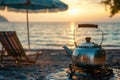 Tea Kettle Beach Stove Royalty Free Stock Photo