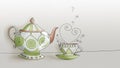 Tea kettle and cup - with space for text - digital drawing