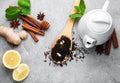 Tea with lemon, mint, cinnamon and ginger Royalty Free Stock Photo