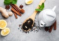 Tea with lemon, mint, cinnamon and ginger Royalty Free Stock Photo