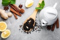 Tea with lemon, mint, cinnamon and ginger Royalty Free Stock Photo