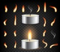 Tea light candle set, vector illustration isolated on transparent background. Royalty Free Stock Photo